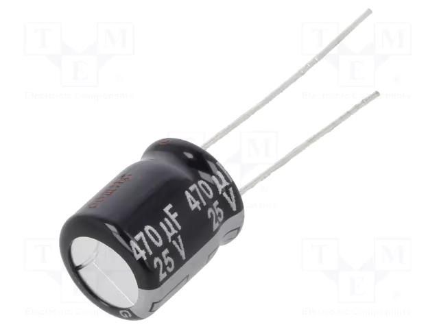 Capacitor: electrolytic; THT; 470uF; 25VDC; Ø10x12.5mm; Pitch: 5mm PANASONIC ECA1EHG471