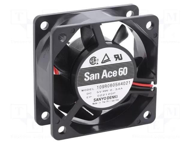 Fan: DC; axial; 5VDC; 60x60x25mm; 31.8m3/h; 28dBA; ball; 3800rpm SANYO DENKI 109R0605H4021