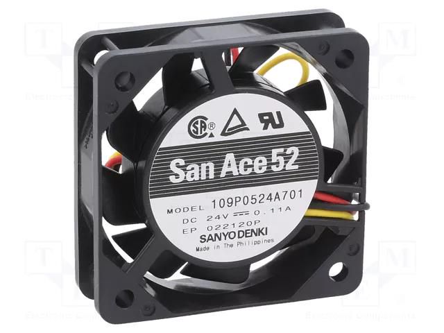Fan: DC; axial; 24VDC; 52x52x15mm; 22.5m3/h; 36dBA; ball; 6800rpm SANYO DENKI 109P0524A701