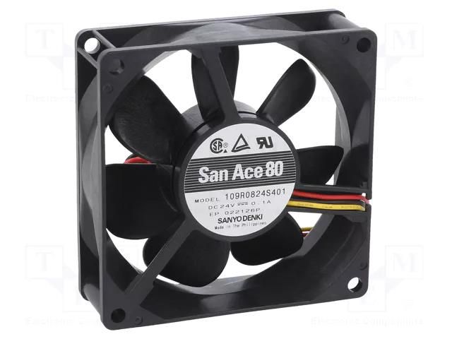 Fan: DC; axial; 24VDC; 80x80x25mm; 72m3/h; 34dBA; ball; 3400rpm SANYO DENKI 109R0824S401