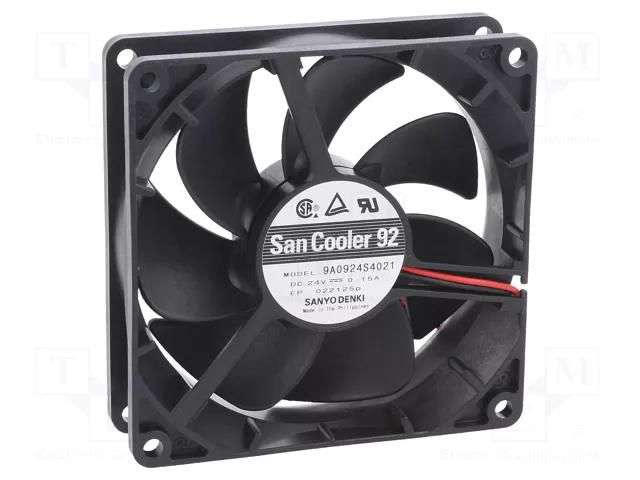 Fan: DC; axial; 24VDC; 92x92x25mm; 99.6m3/h; 39dBA; ball; 3550rpm SANYO DENKI 9A0924S4021