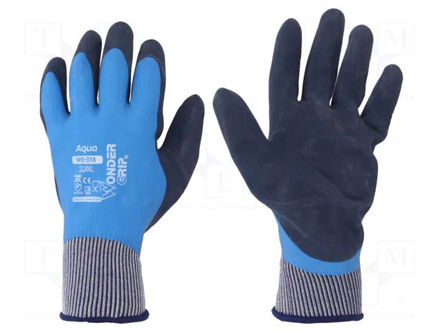 Protective gloves; Size: 11,XXL; blue; latex,polyamide; Aqua WONDER GRIP WG-318-XXL/11
