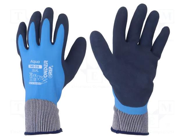 Protective gloves; Size: 10,XL; blue; latex,polyamide; Aqua WONDER GRIP WG-318-XL/10