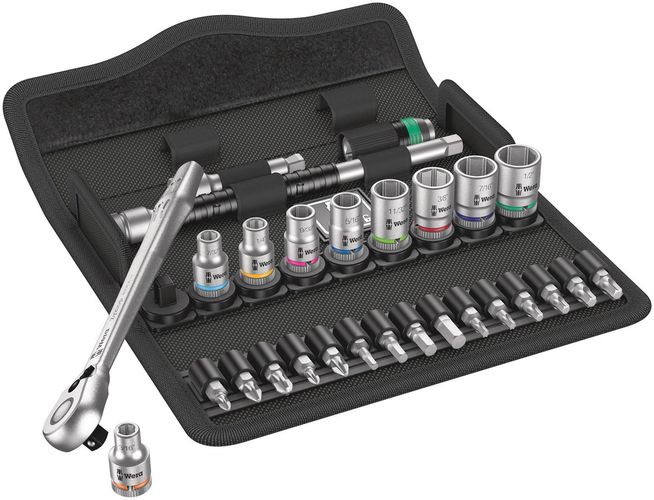 8100 SA 11 Zyklop Metal Ratchet Set with switch lever, 1/4" drive, imperial, 1 x 1/4"x141; 1 x 3/16"x23.0; 1 x 7/32"x23.0; 1 x 1/4"x23.0; 1 x 9/32"x23.0; 1 x 5/16"x23.0; 1 x 11/32"x23.0; 1 x 3/8"x23.0; 1 x 7/16"x23.0; 1 x 1/2"x23.0; 1 x 1/4"x150.0; 1 x 1/ 05004021001