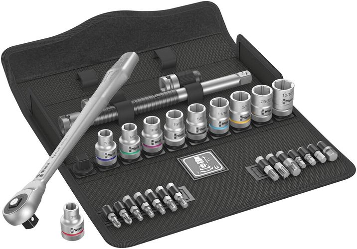 8100 SC 10 Zyklop Metal Ratchet Set with push-through square, 1/2" drive, imperial, 1 x 1/2"x281; 1 x 3/8"x37.0; 1 x 7/16"x37.0; 1 x 1/2"x37.0; 1 x 9/16"x37.0; 1 x 19/32"x37.0; 1 x 5/8"x37.0; 1 x 11/16"x37.0; 1 x 3/4"x37.0; 1 x 25/32"x37.0; 1 x 13/16"x37. 05004080001