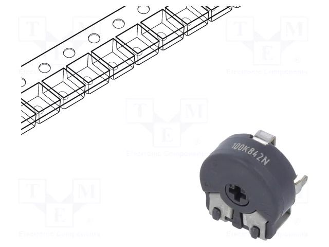 Potentiometer: mounting; single turn,horizontal; 100kΩ; 150mW PIHER PS10KV60-104A30-PM