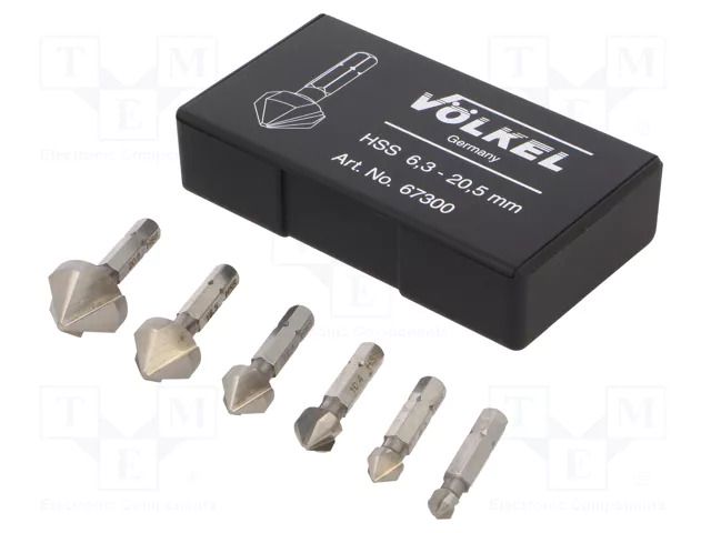 Countersink; high speed steel; Socket size: 6.3mm; 1/4"; 3pcs. VÖLKEL VOLKEL-67300