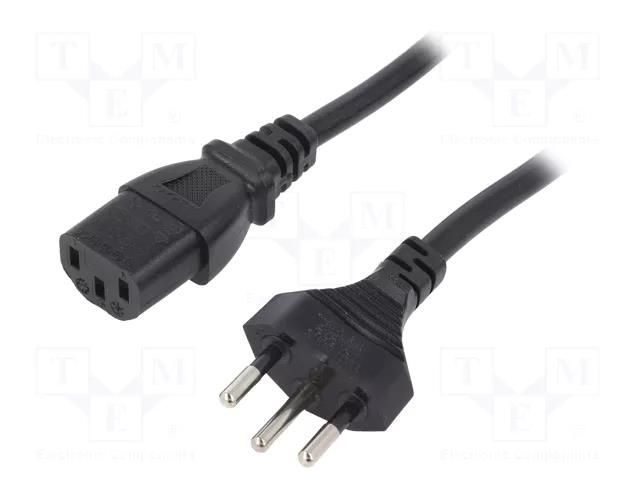 Cable; 3x1mm2; IEC C13 female,SEV-1011 (J) plug; PVC; 5m; black LIAN DUNG SN30-3/10/5.0BK
