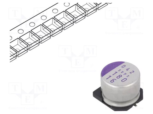 Capacitor: polymer; 180uF; 16VDC; SMD; OS-CON SVPS; ±20%; Ø10x8mm PANASONIC 16SVPS180M