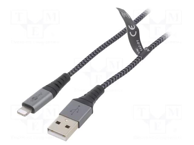 Cable; USB 2.0; Apple Lightning plug,USB A plug; 2m; 480Mbps Goobay USB-LIGHT-TXT/2.0