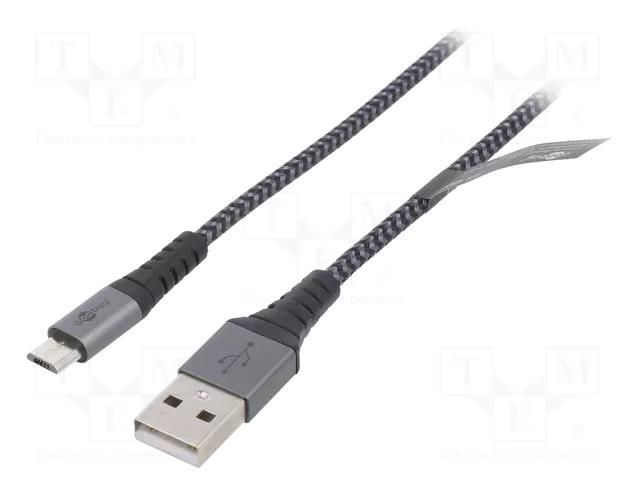Cable; USB 2.0; USB A plug,USB B micro plug; 2m; 480Mbps; textile Goobay USB-MICRO-TXT/2.0
