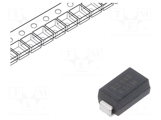 Diode: rectifying; SMD; 1kV; 1A; 500ns; SMA; Ufmax: 1.3V; Ifsm: 30A DIODES INCORPORATED RS1M-13-F