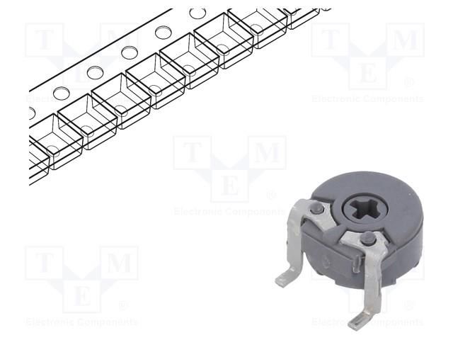Potentiometer: mounting; single turn,horizontal; 100kΩ; 100mW PIHER PS6KV50-104A-I-PM