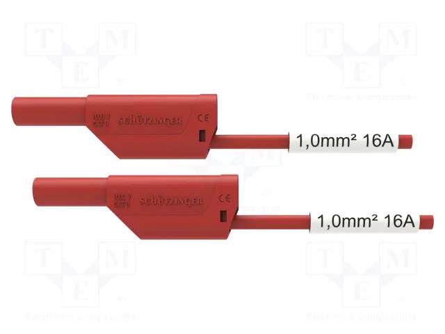 Test lead; 16A; banana plug 4mm,both sides; Urated: 1kV; Len: 2m SCHÜTZINGER VSFK8500SIL1200-RT