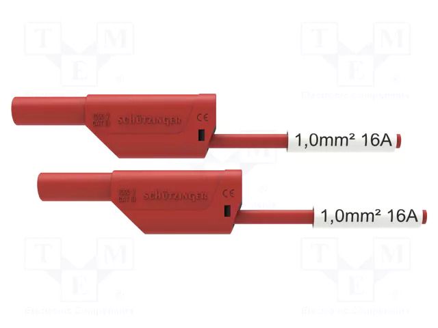Test lead; 16A; banana plug 4mm,both sides; Urated: 1kV; red SCHÜTZINGER VSFK8700SIL125-RT