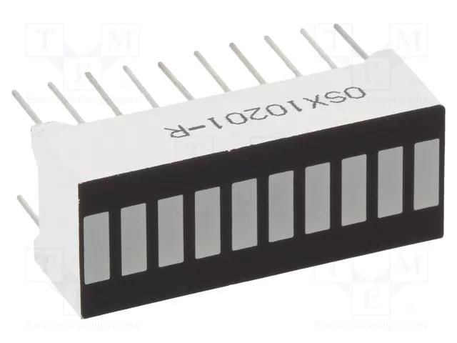 Display: LED; bargraph; red; 70mcd; 25.5x10.2x7.9mm; 2.1÷2.5V OPTOSUPPLY OSX10201-R