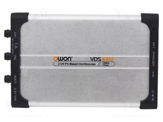 PC connected oscilloscope; 100MHz; Ch: 2; 10Mpts; 1Gsps; 40V; 8bit OWON VDS6102