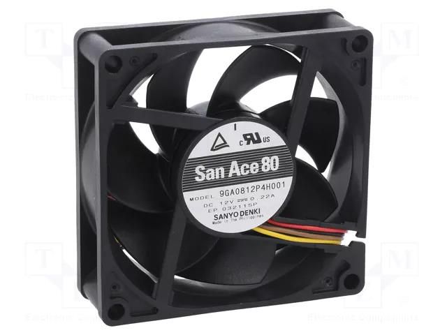 Fan: DC; axial; 12VDC; 80x80x25mm; 87.6m3/h; 37dBA; ball; 5200rpm SANYO DENKI 9GA0812P4H001