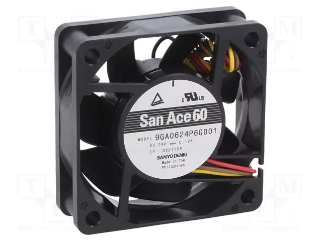 Fan: DC; axial; 24VDC; 60x60x20mm; 52.8m3/h; 43dBA; ball; 6850rpm SANYO DENKI 9GA0624P6G001