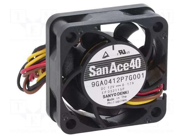 Fan: DC; axial; 12VDC; 40x40x15mm; 21.6m3/h; 42dBA; ball; 13100rpm SANYO DENKI 9GA0412P7G001