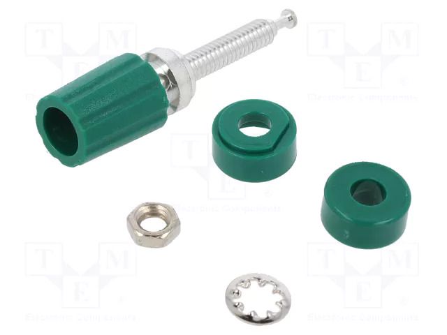 Connector: 4mm banana; socket; 2500V; 15A; green; tinned; on panel POMONA POM-3760-5
