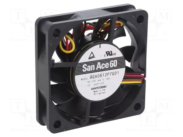 Fan: DC; axial; 12VDC; 60x60x15mm; 40.8m3/h; 38dBA; ball; 5900rpm SANYO DENKI 9GA0612P7G01