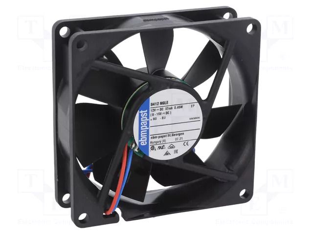 Fan: DC; axial; 12VDC; 80x80x25.4mm; 33m3/h; 12dBA; slide; 1500rpm EBM-PAPST 8412NGLE