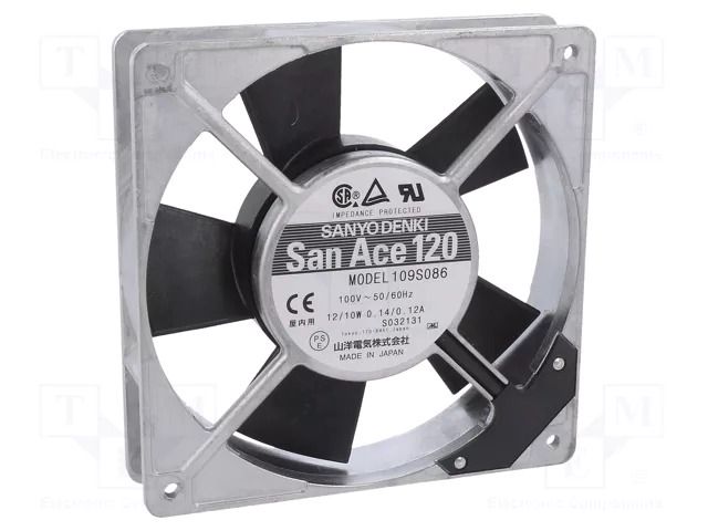 Fan: AC; axial; 120x120x25mm; 66m3/h; 24dBA; ball; 1400rpm; 100VAC SANYO DENKI 109S086