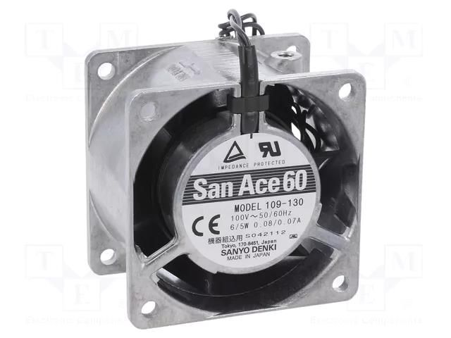 Fan: AC; axial; 60x60x38mm; 19.8m3/h; 28dBA; ball; 2600rpm; 100VAC SANYO DENKI 109-130