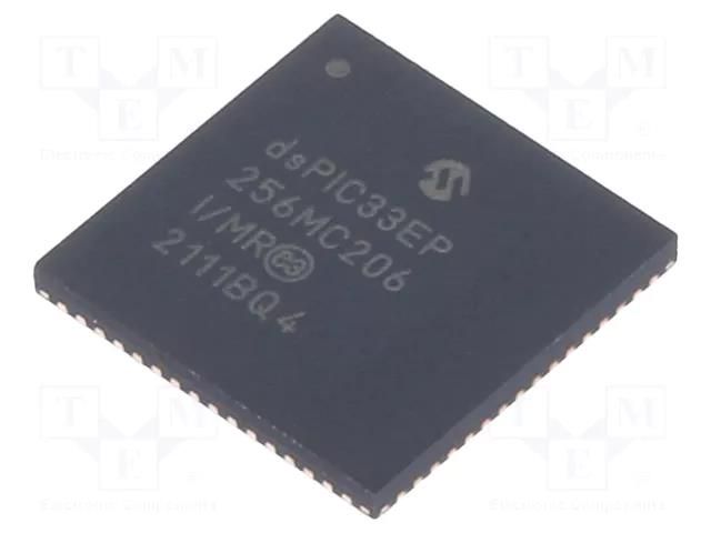 IC: dsPIC microcontroller; 256kB; 32kBSRAM; QFN64; DSPIC; 0.5mm MICROCHIP TECHNOLOGY 33EP256MC206-I/MR