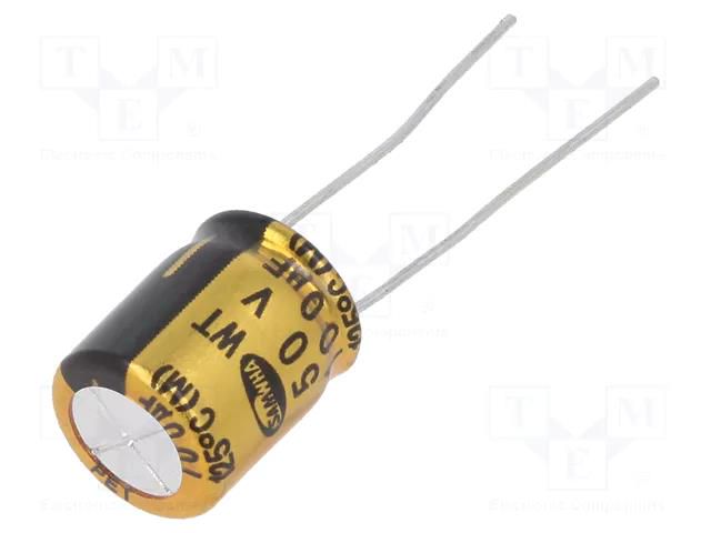 Capacitor: electrolytic; THT; 100uF; 50VDC; Ø10x12.5mm; ±20%; 5000h SAMWHA WT1H107M1012MPA