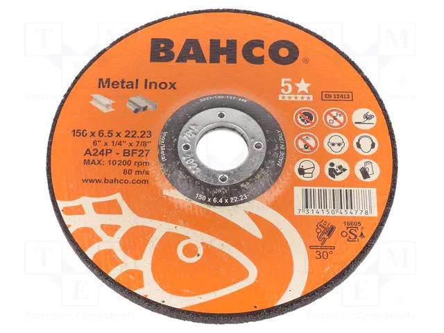 Grinding wheel; Ø: 150mm; Øhole: 22.23mm; Disc thick: 6.4mm BAHCO SA.3921-150-T27-IM