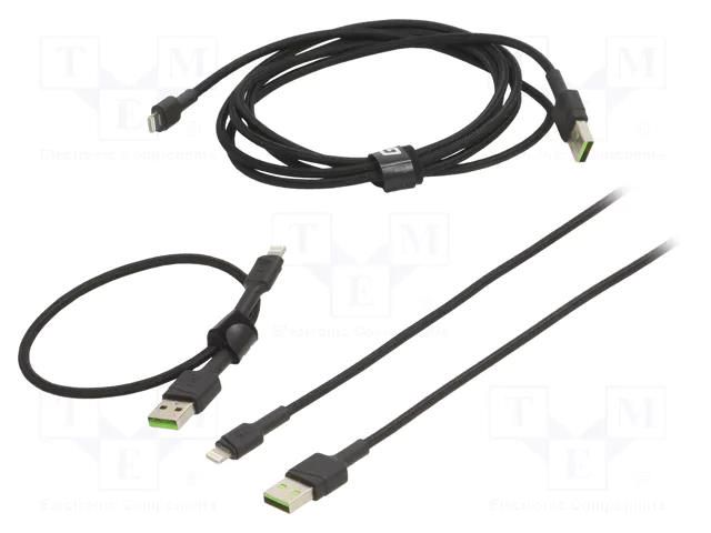 Cable; USB 2.0; Apple Lightning plug,USB A plug; black; 480Mbps GREEN CELL GC-KABGCSET04