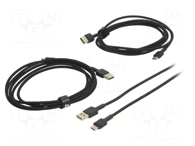 Cable; USB 2.0; USB A plug,USB C plug; black; polypropylene GREEN CELL GC-KABGCSET03