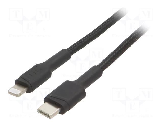 Cable; USB 2.0; Apple Lightning plug,USB C plug; 1m; black; 18W GREEN CELL GC-KABGC07