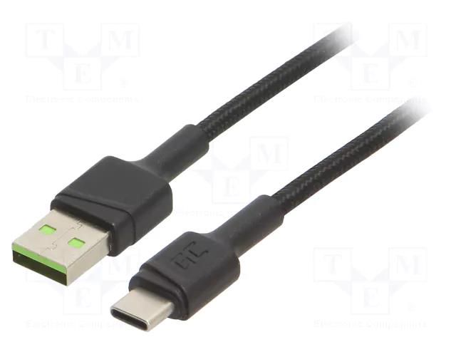 Cable; USB 2.0; USB A plug,USB C plug; 1.2m; black; 480Mbps; 18W GREEN CELL GC-KABGC22