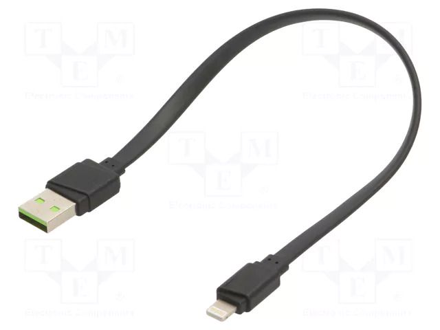 Cable; USB 2.0; Apple Lightning plug,USB A plug; 0.25m; black GREEN CELL GC-KABGC02