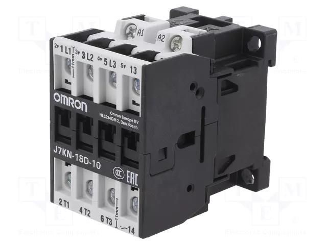 Contactor: 3-pole; Auxiliary contacts: NO; 230VAC; 18A; J7KN; 690V OMRON J7KN-18D-10-230