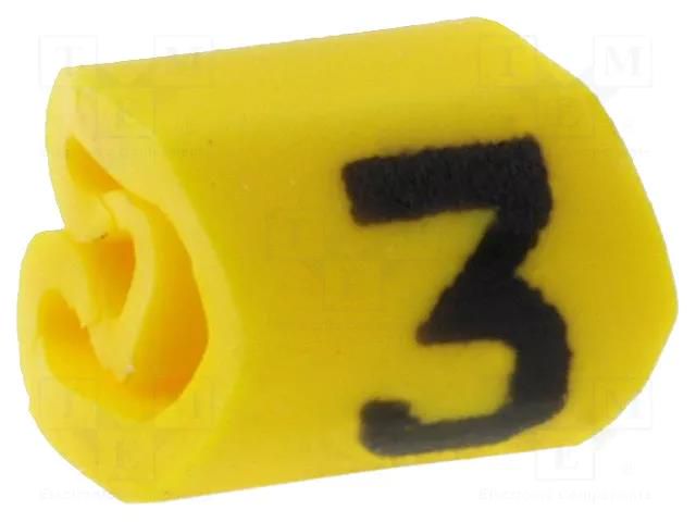 Markers; Marking: 3; 1÷3mm; PVC; yellow; -65÷105°C; leaded; HGDC1-3 HELLERMANNTYTON 515-01634