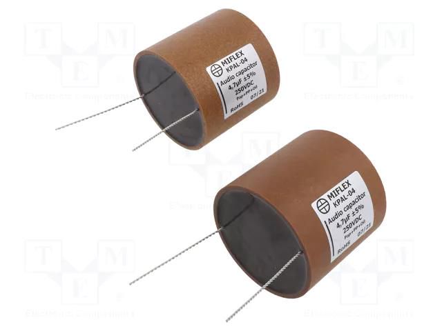 Capacitor: aluminum-polypropylene-paper; 4.7uF; 250VDC; ±5%; THT MIFLEX KPAL04-4.7U/250