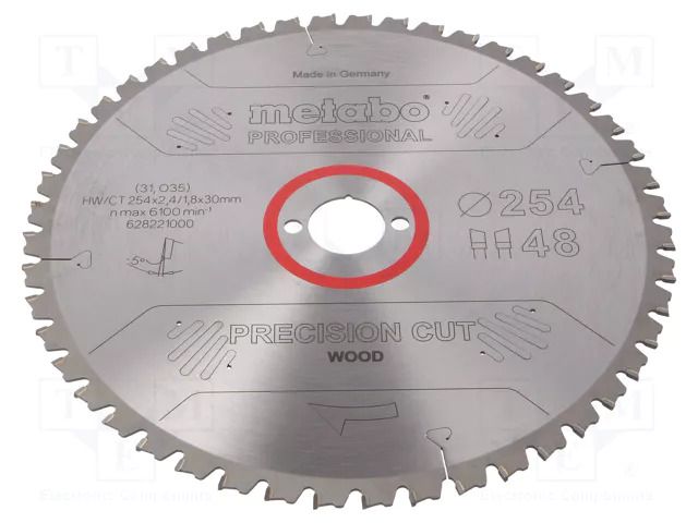 Circular saw; Ø: 254mm; Teeth: 48; Disc thick: 2.4mm; HW/CT; 30mm METABO MTB.628221000