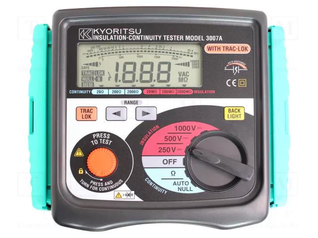Meter: insulation resistance; LCD; VAC: 0÷600V; ±(5%+3digit) KYORITSU KEW3007A