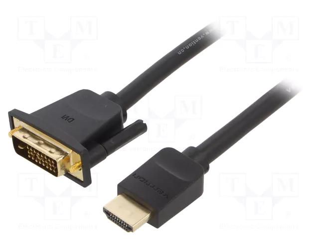 Cable; DVI-D (24+1) plug,HDMI plug; PVC; Len: 5m; black; 30AWG VENTION ABFBJ