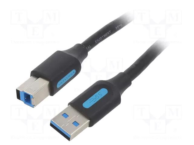 Cable; USB 3.0; USB A plug,USB B plug; nickel plated; 3m; black VENTION COOBI