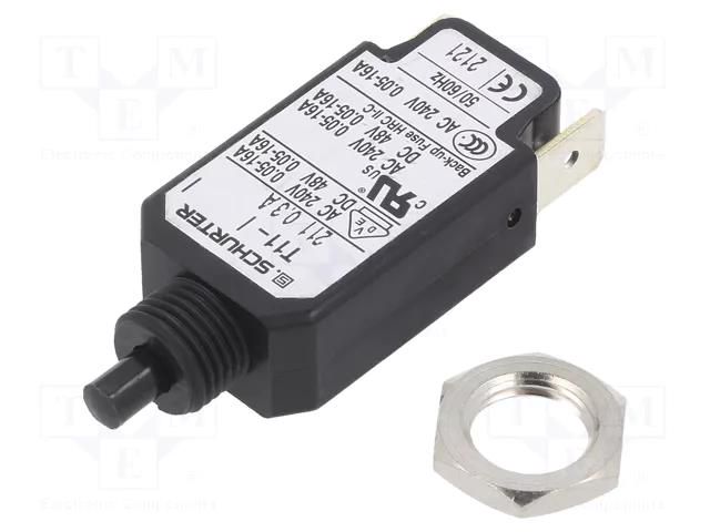 Circuit breaker; Urated: 240VAC; 48VDC; 0.3A; SPST; Poles: 1; screw SCHURTER T11-211-0.3A