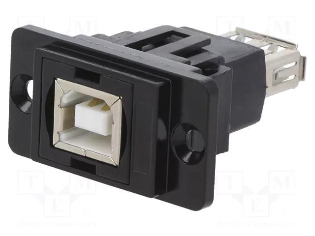 Coupler; USB A socket,USB B socket; DUALSLIM; USB 2.0; metal CLIFF CP30707NMB