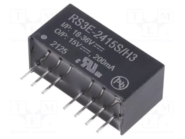 Converter: DC/DC; 3W; Uin: 18÷36VDC; Uout: 15VDC; Iout: 200mA; SIP8 RECOM RS3E-2415S/H3