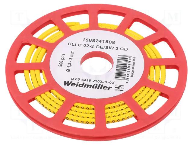 Markers; Marking: 2; 1.3÷3mm; PVC; yellow; -30÷80°C; leaded; CLI C WEIDMÜLLER WM-1568241508