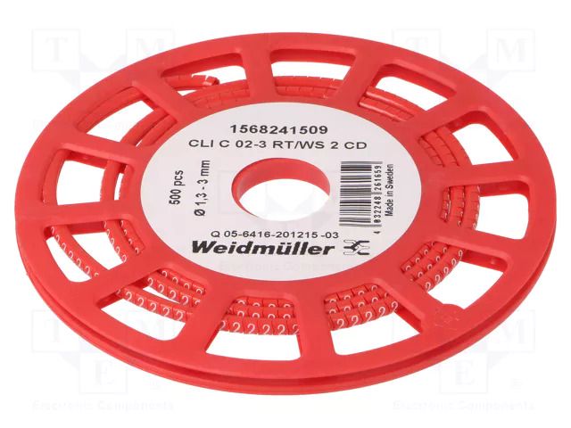 Markers; Marking: 2; 1.3÷3mm; PVC; red; -30÷80°C; leaded; CLI C; reel WEIDMÜLLER WM-1568241509
