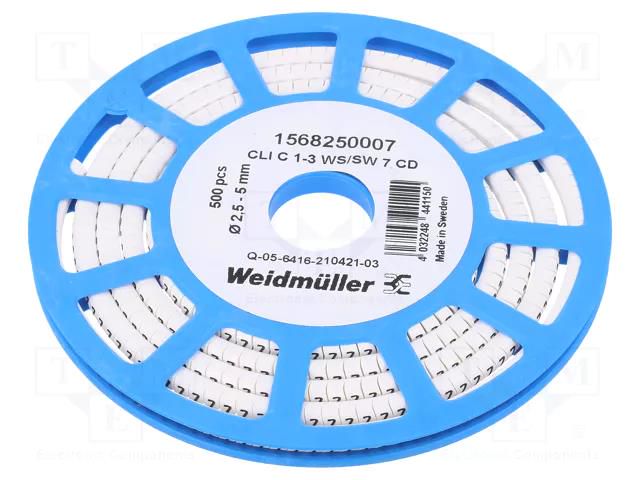 Markers; Marking: 7; 2.5÷5mm; PVC; white; -30÷80°C; leaded; CLI C WEIDMÜLLER WM-1568250007